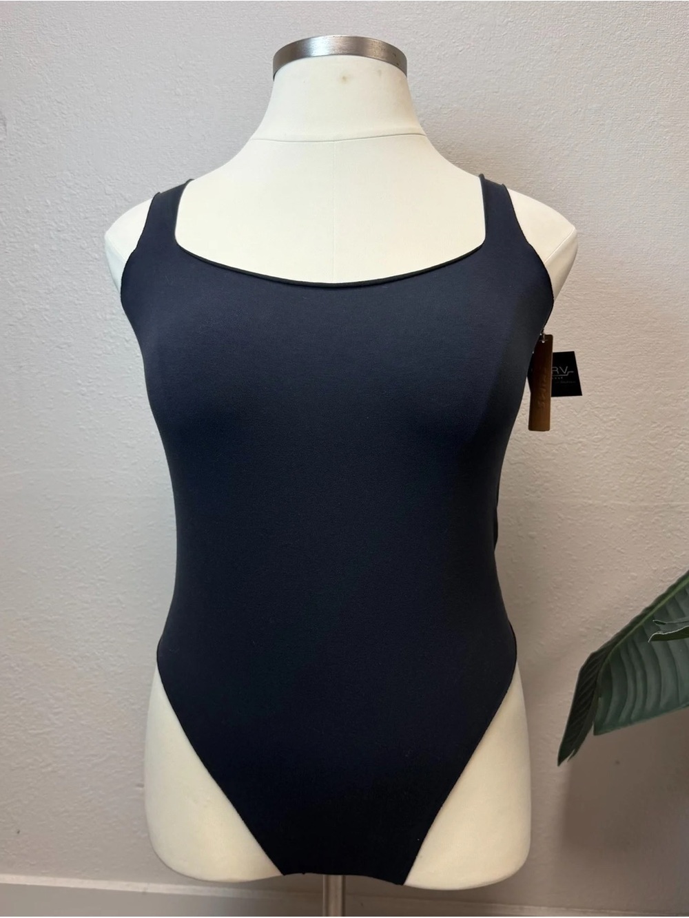 SKIMS Black Scoop Neck Raw Edge Bodysuit